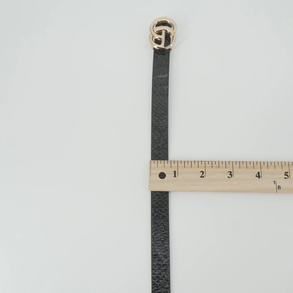 Skinny Belt Women Size M Black Gold Interlocking G Buckle Reptile